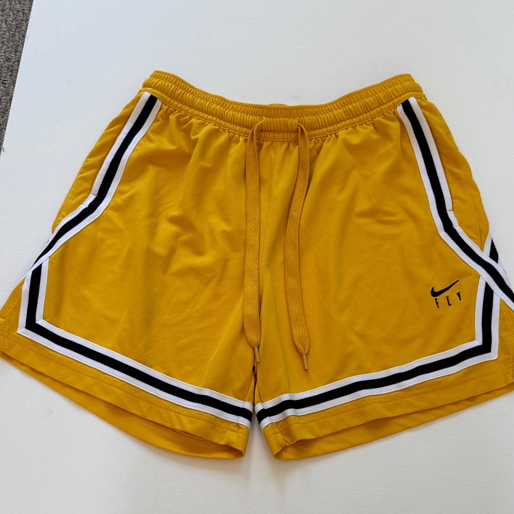 Nike Yellow Athletic Shorts with Black & White Trim